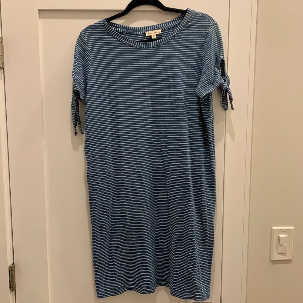 Jane and Delancey, Size Medium, Blue and White Stripe T-shirt Dress